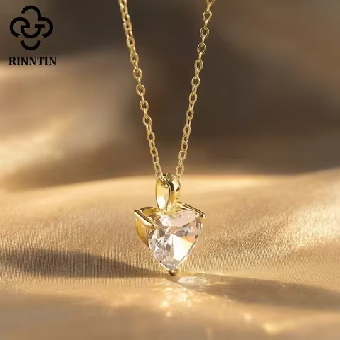 Rinntin Moissanite Diamond Heart Pendant 1-4CT 925 Sterling Silver Chain Necklace Party Choker Fine 