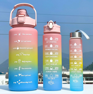 3-Piece Set Large Capacity Gradient Water BottleWater Bottle with Straw 2 Litre Leakproof with Time