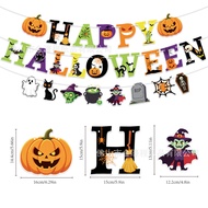 Bendera pesta gaya baru, hiasan spiral berbentuk labu, bendera hiasan bertema Halloween, set kek Hal