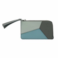 Loewe Puzzle 拚色牛皮拉鍊卡包(灰藍)