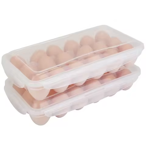 2Pcs Stackable Egg Storage Box, Plastic Egg Holder Rack for Refrigerator, 18 Eggs Capacity