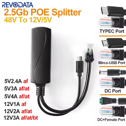 12V/3A POE Splitter 2.5Gigabit,12V/5V Power over Ethernet DC/Micro USB/Type-C, Comply IEEE802.3af/at