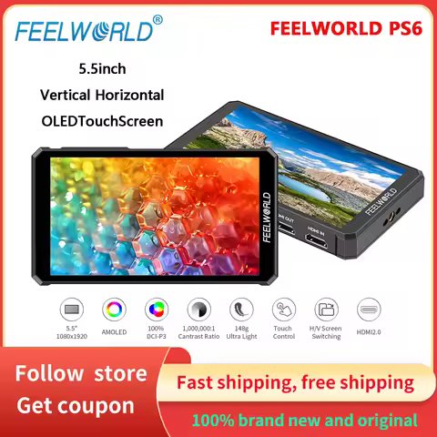 Feelworld PS6 On-Camera Field Monitor 5.5Inch OLED Vertical/Horizontal Hd Touchscreen IPS FHD1920x10