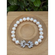 White Real Pearl Bracelet 8-8.5 Mm With Leaves