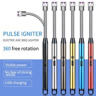 USB Electric Rechargeable Ligher Long BBQ Kitchen Igniter Windproof LED Plasma Arc Flameless Candle 