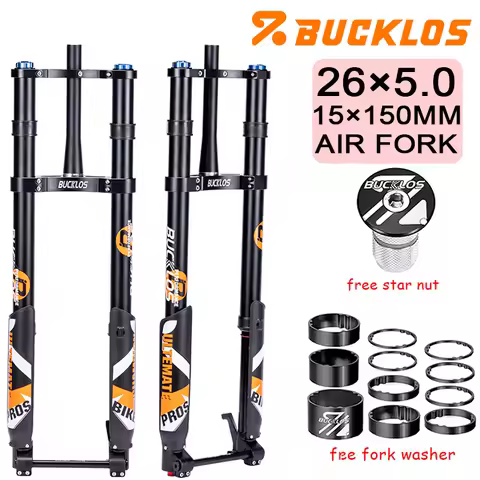 BUCKLOS 26*5.0 Bicycle Inverted Fork Air Suspension 26in E-Bike Fork 15*150mm 5.0 Tire Snow Beach Bi