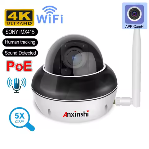 Anxinshi H265 8MP/5MP/2MP WiFi PTZ Camera 5X Optical Zoom Humanoid Tracking 4K Security POE IP Dome 