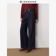 GIORDANO Women Jeans Contrast Belt Loop High Waist Denim Jeans Topstitch Fashionable Casual Loose De