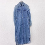 古著RALPH LAUREN 長袖牛仔襯衫和牛仔連身裙，靛藍色，4 碼