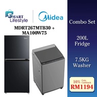 【COMBO】Midea 200L Refrigerator MDRT268MTB28/267MTB30 + 7.5KG Washer MFW-EC750/MA100W75/ Morgan MRF-M