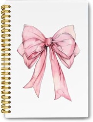 LiTiu Pink Coquette Preppy Notebook, Bow Aesthetic Spiral Journaling Notebook for School Teen Girls,