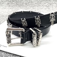 Chrome Hearts Belt Roller Dagger Black Leather Gothic Belt Imported Leather Belt Black HJ001