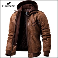 FUGUINIAO แจ็กเก็ตหนังโอเวอร์ไซส์สำหรับผู้ชายเสื้อโค้ทกันหนาวถอดออกได้เสื้อโค้ทผู้ชายแจ็คเก็ตหนังแท้