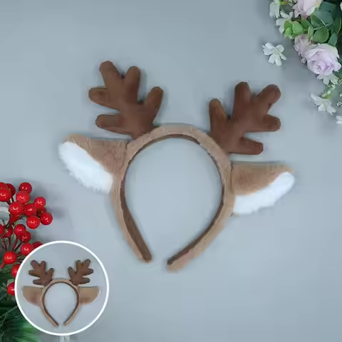 Christmas Plush Antler Headband Lolita Party Headpiece Reindeer Antler Head Hoop Cartoon Deer Ears H