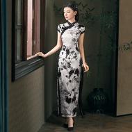 [Cheongsam]Tang Zhi Lian Ink Painting Silk Qipao Elegant and Graceful Long White National Style2026 