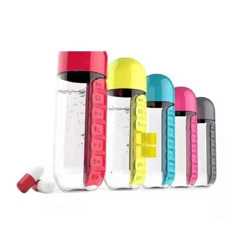 600ml Sports Plastic Water Bottle Combine Daily Pill Boxes Organizer Drinking Bottles Leak-Proof Bot