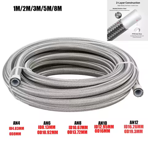 1M/2M/3M/5M/8M AN4 AN6 AN8 AN10 AN12 stainless steel braided inner CPE rubber oil air cooler hose PT