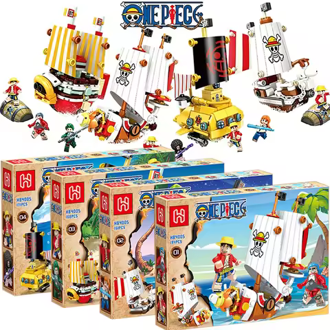 One Piece Thousand Sunny Going Merry Micro Bricks 4in1 Building Blocks Model Toys Ornament Pirate Sh