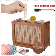 Wood Money Box Handmade Reusable Piggy Bank with Numbers on The Box Coin Tray Storage Case