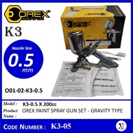 K3-05 (K3-0.5 X 200ML) OREX PAINT SPRAY GUN SET - GRAVITY TYPE O01-02-K3-0.5