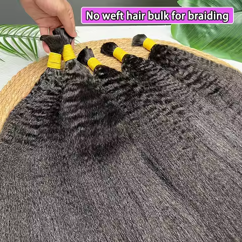 Kinky Straight Hair Bulk For Braiding Human Hair Extensions 18-30 Inch #1B Natural Black Color No We