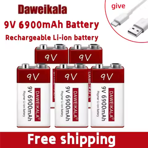 New 9V 6900mah Rechargeable Battery Lithium Ion Type-C USB Multimeter Lithium Microphone Metal Detec