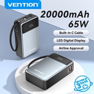 Vention 65W PowerBank with Cable 20000mAh Three-Way PD Fast Charging Power Bank Digital Display For 