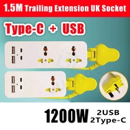 Travel Power Strip With Type-C and USB Portable Universal UK Plug Socket 1.5m Cordable Extension Socket Portable Travel Power Strip Surge Protector ( 3 PIN ) 移动式插座