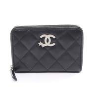 CHANEL Matelasse COCO Mark 零錢包 皮夾 小羊皮 黑色 二手 女士 CC