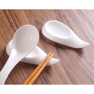 White Porcelain Chopstick Rest, Chopstick Holder and Spoon - Duck Tongue