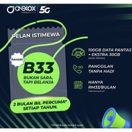 [TERMASUK BULAN PERTAMA] ONEXOX POSTPAID B33 130GB XOX 5G HIGHSPEED UNLIMITED DATA CALL HOTSPOT