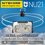 NITECORE NU21 Dual Beam Headlamp USB-C Rechargeable 360 Lumen Running Fishing Lightwieght Outdoor Headlight, Built in Battery