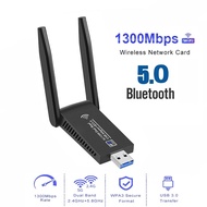 ตัวรับสัญญาณไวไฟ 1300Mbps USB 3.0 WiFi Bluetooth 5.0 Adapter 2in1 Dongle Dual Band 2.4G&amp;5GHz WiFi 5 Network Wireless Wlan Receiver
