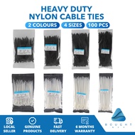100 Pcs Heavy Duty Nylon Cable Ties Black White 4x150 5x250 5x200 3x100 Quality Durable Self Locking
