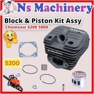Black Cylinder Block&Piston Kit Assy(45/45.2)Chainsaw 18" 20" 22"461 5200 5800 8800 Block Chainsaw