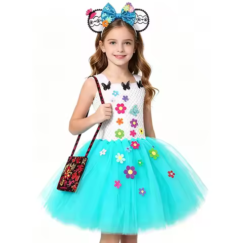 Encanto Mirabel Costumes for Girls Butterfly Flowers Princess Dresses for Kids Christmas Halloween O
