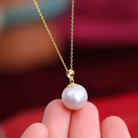 YUNLI Real 18K Yellow Gold Necklace Pendant Round Natural Freshwater Pearl Pure AU750 Fine Jewelry f