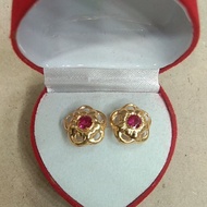 MERAH MATA 1 gram young gold 5-pointed red flower earrings