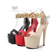 CATeye06094 Lady Glam Heels - Metal Plated Chunky Buckle Thick Insulated High Sandals