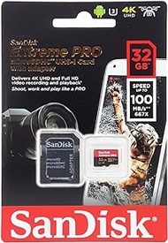 SanDisk Extreme Pro C10 A1 MicroSDXC Card with Adapter, 100MB/s, 32GB