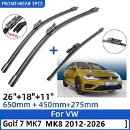 3PCS For VW Golf 7 MK7 MK8 26"+18"+11" Front Rear Wiper Blades Windshield Windscreen Window Cutter A