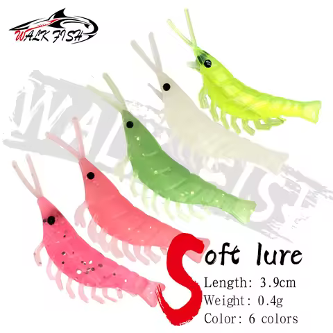 WALK FISH New Design 50pcs Soft Silicone Shrimp Fishing Lures 3.9cm 0.4g Small Light Green Freshwate