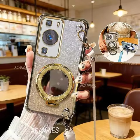For Huawei P60 P50 P40 P30 Lite Pro Crossbody Lanyard Four Corner Anti-shock Phone Case Nova Y73 Y63