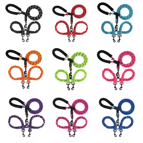 Double Headed Elastic Traction Rope Pet Leashes Rope Shock Absorbing Nylon Lead Reflective for Doubl