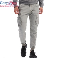 Cozy Up Men Cargo Pants Fashion Solid Color Blended Cotton Slim Fit Multi-pocket Sports Jogger