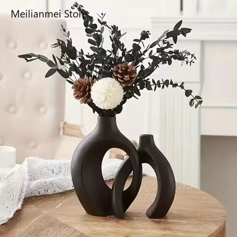 Hollow Nordic Modern Ceramic Vase Set of 2 for Modern Home Decor Modern Hollow Vases for Living Room