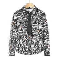 เสื้อเชิ้ตผู้หญิงฤดูหนาวปี 2024 แขนยาว ผ้าโพลีเอสเตอร์ 98.7% ผ้ายืด PU 1.3% ลายทาง คอปลอม ทรงเข้ารูป