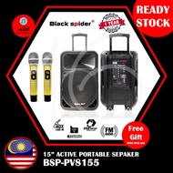 Black Spider Portable Speaker 15” Active with 2 UHF Wireless Microphone (SD / USB / Bluetooth / FM Radio)