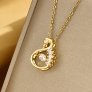 (32) Titanium Gold Dancing Stone Swan Necklace LuxuryELEGAN SK212 Gold Necklace