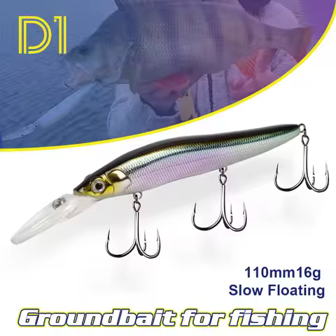 D1 Groundbait Wobblers 110mm16g Slow Floating Minnow Lure With Big Lip Long Casting Jerkbait Artific
